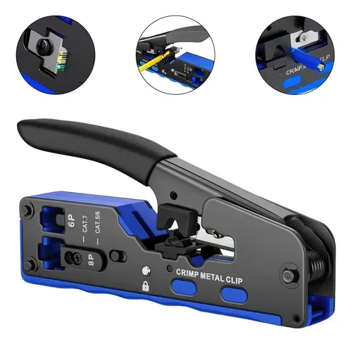Alicate de crimpar RJ45 vazado para Cat5, Cat6 e Cat7